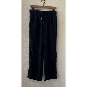 Quince Women's Pants Size Medium 100% European Linen Wide Leg Pants Black
